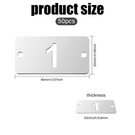 GLOBLELAND 50Pcs Metal Numbered Tags 1-50 Stainless Steel Key Tags Rectangle Hollow Numbered Tags with Two Holes for Classify and Identify Items 1.57×0.78inch