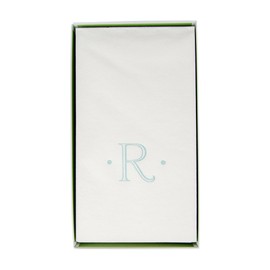 Caspari Antique Robin's Egg Single Initial Guest Towel Napkins in Letter R- 2 Pack of 24