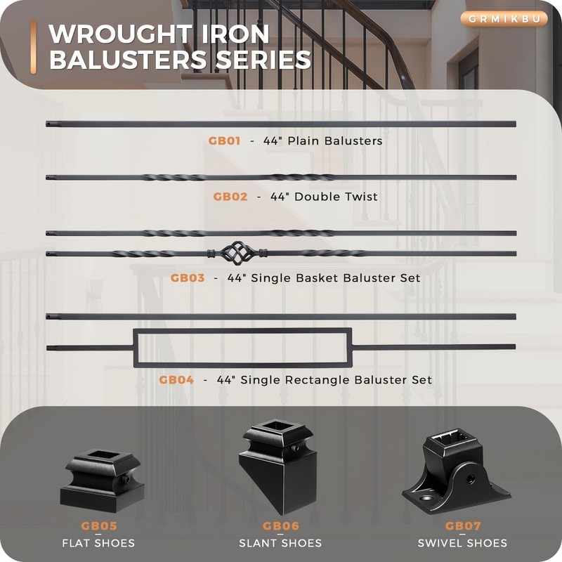 24P Wrought Iron Baluster Shoes Swivel Shoes Come with Screws