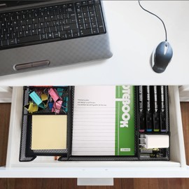 EsOfficce 2 Pcs Desk Drawer Organizer Tray with Adjustable Compartments, 6 Grid Metal Mesh Drawer, Multi-use Desk Organizer Storage Box Set for Office,Home,School Supplies, 12.6X9X1.9 inch