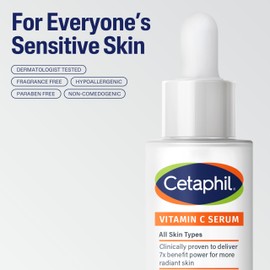 Cetaphil Vitamin C Serum, Visibly Reduces Look of Dark Spots and Hyperpigmentation, Formulated with Niacinamide, Designed for Sensitive Skin, Fragrance Free, Dermatologist Tested, 1oz