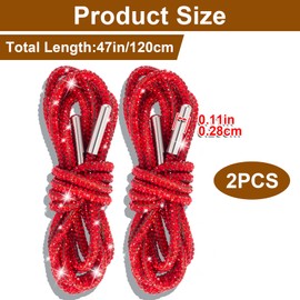 Lekgavd 2PCS Rhinestone Glitter Shoelace Ropes, 47" Shiny Crystal Replacement Hoodie Strings, Sparkly Bling Round Drawstring Cords for Sneakers, Sweatpants, Bags - Red