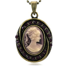 Soulbreezecollection Violet Purple Cameo Pendant Necklace Rhinestones Fashion Jewelry