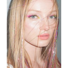 47" Holographic Hair Tinsel Shining Pink Professional Sparkle Heat-Resistant Silk Extensions, Easy to Apply, Hair Accessories for Girls, Party Hair, Gifts for Girls (400 Strands, Shining Pink)