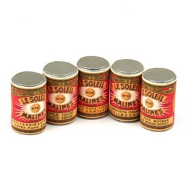 MyTinyWorld Set Of 5 Assorted Dolls House Miniature Le Soleil Cans (1890s)