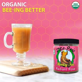 Zen Bear Radiant Rose Herbal Infused Honey Tea - Wildflower Honey, Green Tea, Cranberry, Hawthorn Berry, Rose Hips, Ginger - Antioxidant-Rich & Immune Boosting Blend - Soothing & Uplifting | 8 Oz Jar