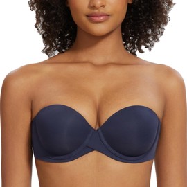 MELENECA Women's Stay Put Padded Cup with Lift Underwire Push Up Strapless Bras Navy Blue 36B
