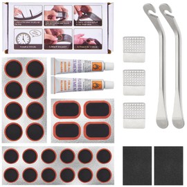 Zacro Bike Puncture Repair Kit - 34 PCS Bike Tyre Puncture Repair Kit with 2 Vulcanizing Fluid, 24 Puncture Repair Patches, 2 Stainless Steel Levers, 3 Metal Rasps for Mountain MTB BMX Ebike Scooter