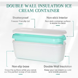 Nuenen 4 Pcs Reusable Ice Cream Containers with Lids and a Scoop 1.5 Quarts Plastic Rectangle Dessert Storage Tubs Homemade Ice Cream Storage Containers for Freezer Kitchen Refrigerator (Cute Colors)