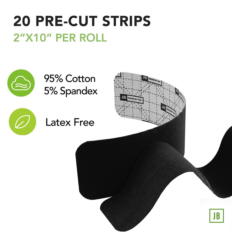 JB Tape Kinesiology Tape – 80 Precut 10-Inch Strips –