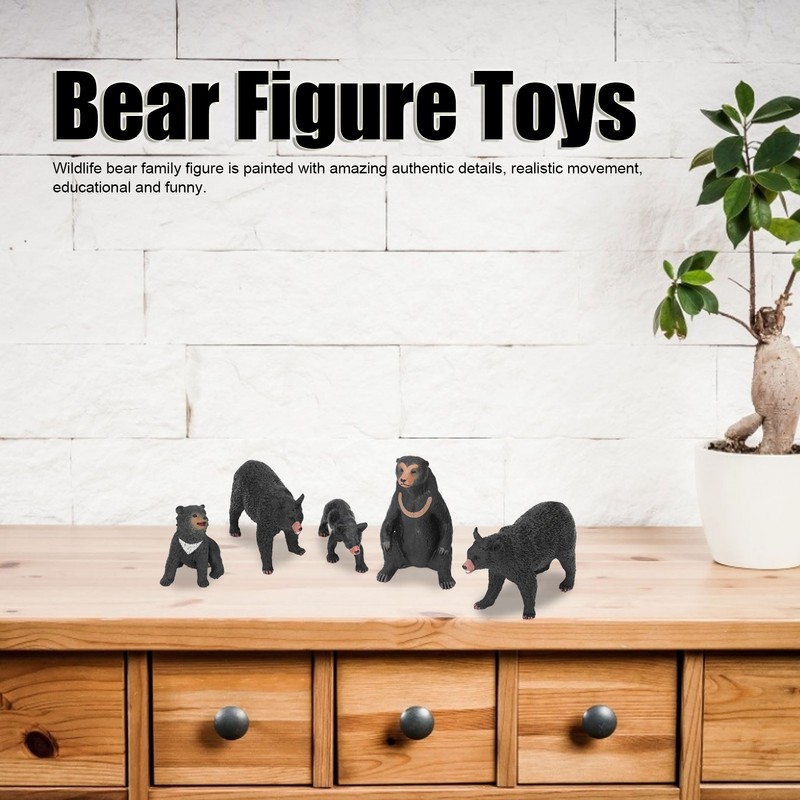 5pcs Black Bear Figure Toys Realistic Wild Animals Bear Action