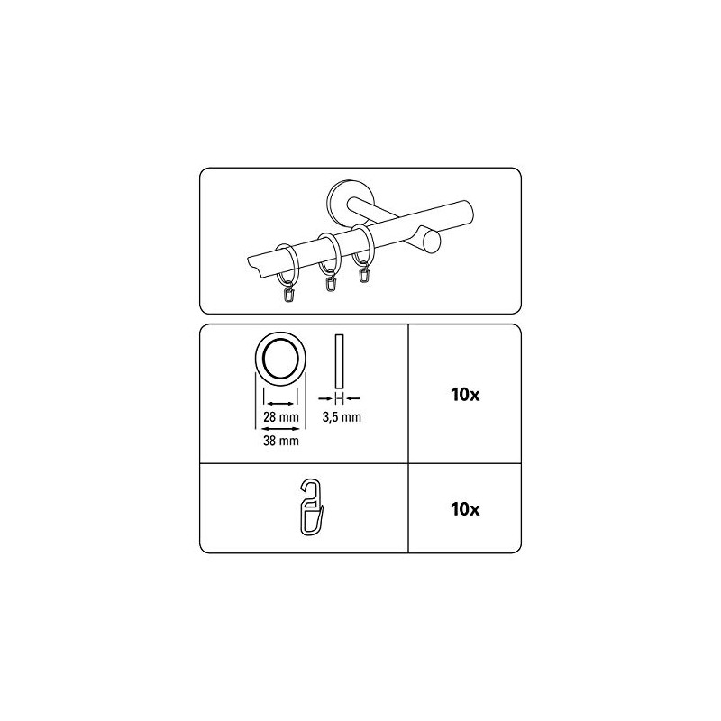 GARDINIA Curtain Rings for Curtain Rods with Diameter 16 mm