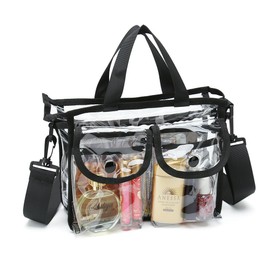 Clear pvc cosmetic bags with removable and adjustable shoulder strap, Black, Standard