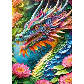 DPHERO DIY Colourful Dragon Diamond Painting Pictures for Adults Beginners, 5D Lotus Diamond Painting Set, DIY Flowers Round Stones Diamond Art Kits, Diamond Painting for Home Decor 30 x 40 cm