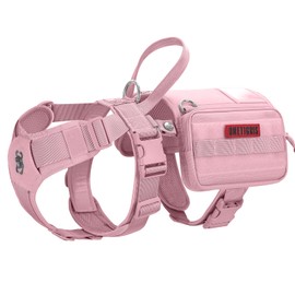 OneTigris Service Dog Harness, Guardian Harness with 3 Stainless Steel D-Rings and Large Capacity Bag, Safety Harness for Medium Large Dogs, Pink, M