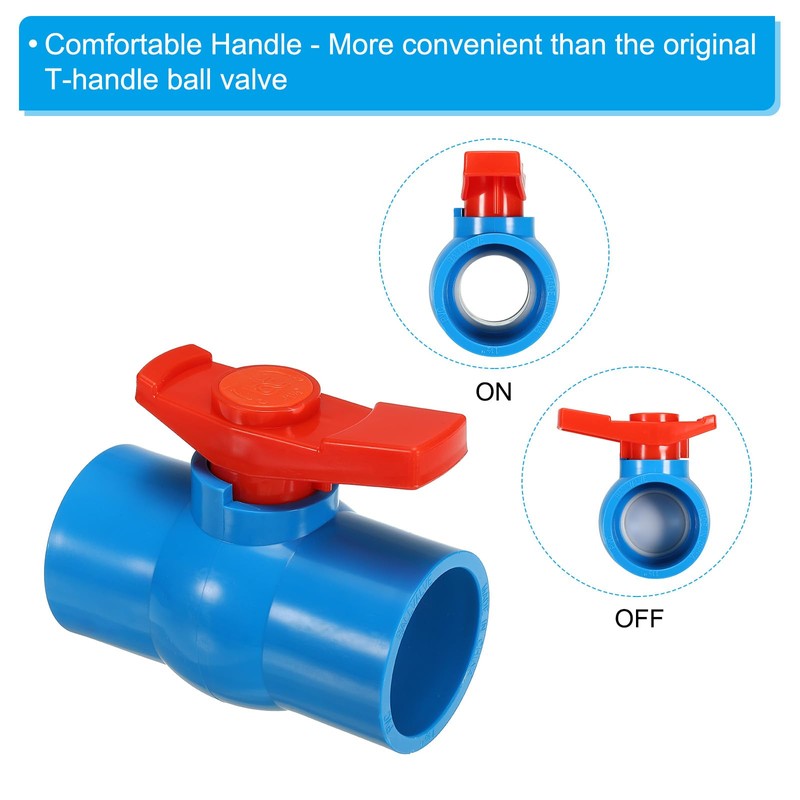 PATIKIL 50mm ID Ball Valve, Pack of 2, PVC Socket
