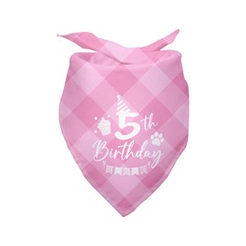 Dog Birthday Bandana 5th Birthday Bandana Plaid Pink Dog Bandana Pet Lover Gifts Pet Puppy 5th Birthday Party Decorationg