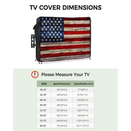 American Flag Outdoor TV Cover 80-85 Inches, Weatherproof & Waterproof, Red Striped Blue Star Enclosure with Remote Control Pocket, Vintage Wooden TV Screen Protectors
