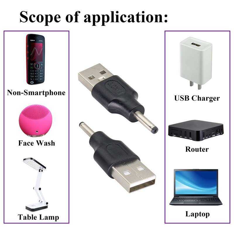 AAOTOKK (2 Pack USB to DC 3.0 × 1.1mm Power