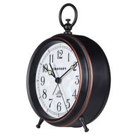 Timelink Metal Crosley Vintage Desk and Shelf Alarm Clock, Old Fashioned Retro Style, Quiet Sweep-Non-Ticking, Battery Operated – Simple Settings, Antique Finish (Mother of Pearl)