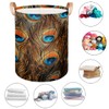 Peacock Large Round Laundry Basket Collapsible Laundry Hamper with Leather