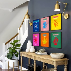 Retro Beach Maximalist Travel Prints - Set of 6 Colourful Gallery Wall Art for Living Room or Bedroom Decor [Frames Not Included] (A4)