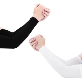 Yesimola 2 Pairs Cooling UV Protection Arm Sleeves, Arm Warmers Summer UPF50+ Sun Protection, Tattoo Cover, with Thumb Hole Length Adjustment, Black White Perfect for Outdoor Activities, Fitness