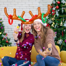 4 Set Inflatable Reindeer Antler Ring Toss Game for Xmas Party, 2025 Christmas Antler Hat Ring Toss Game for Kids Adults, Family Indoor Outdoor Reindeer Toss Game (4 Antlers 16 Rings 1 Pump)