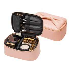 Rownyeon Vanity Pouch, Large Capacity, Cute, Brush Holder, Functional, Ribbon Handle, Cosmetic Box, Portable, Divider, Vanity Case, Cosmetic Pouch, Cosmetic Pouch, Mini Makeup Box, Cosmetic Case, For