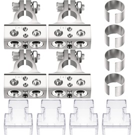 Tallew 2 Pairs Battery Terminal Connectors 0/2/4/6/8/10 Gauge AWG Heavy Duty Battery Terminal with Shims and Clear Covers Quick Disconnect Release Car Marine Top Post Battery Terminals (Silver)