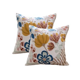 YIcabinet Pillow Covers Set of 2, Embroidered Flower Pattern Throw Pillow Cover,Square Cotton Cushion,Pillow Case for Sofa Bedroom Couch,18"x18"