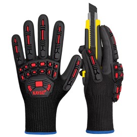 KAYGO KG30N Anti Impact Work Gloves with TPR Protection, Cut-resistant Level C, Nitrile Coated Good Grip, Impact Reduction Gloves for Construction, Carpentry, DIY, Warehouse, KG30N (Black Red, M, Size