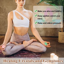 SwirlColor Healing Crystals Thumb Worry Stones, 2 Pcs Natural Polished Rose Quartz Green Aventurine Stones and Crystals Thumb Palm Pocket Stones Calming Gifts for Women Men, with Gift Box and Velvet Bag