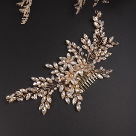 Lenjicons Wedding Rhinestone Hair Comb Large Crystal Rhinestone Hair Comb Bridal Headpiece for Women Wedding Hair Accessories for Brides Bridesmaid (gold)
