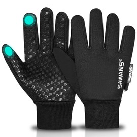 Kids Warm Winter Gloves Running Cycling Gloves Touch Screen Thermal Children Mittens Windproof Outdoor Anti-slip Riding Sports Gloves Football Walking Ski for Boys Girls (Black, L (10-12 Years))