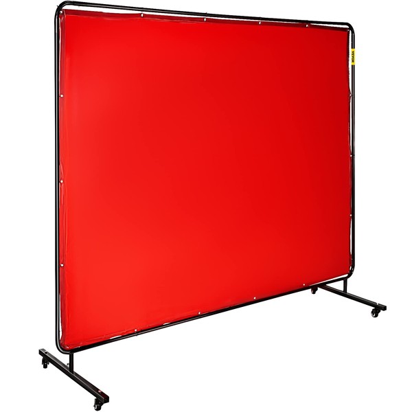VEVOR 8' x 6' Welding Screen with Frame, Welding Curtain with 4 Wheels, Welding Protection Screen Red Flame-Resistant Vinyl, Portable Light-Proof Professional