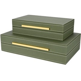 ZIKOUL Green Shagreen box Set of 2 Faux Leather Decorative Boxes,Large Nesting Storage Decorative Boxes with Lids for Modern Home Decor Stacking Jewelry Box Organizer