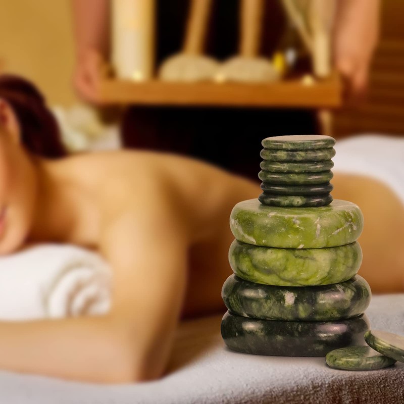 Windfulogo 16Pcs Hot Massage Stones Set Natural Green Jade Heated