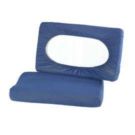 BaSaTex Organic Pillow Covers, Fitted Covers, Pack of 2, for Neck Pillow and Health Pillows, 97% GOTS-Certified Cotton + 3% Elastane, Approx. 45-60 x 30-40 cm - 20 cm Bridge | Navy