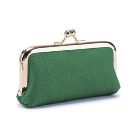 Monedero vintage Kiss Lock para mujer, billetera pequeña de cuero genuino con cierre de hebilla y soporte compacto para cambio, Verde, Minimalista | G