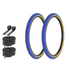 ALTALINE Bicycle 24" x 1.75" Blue/Gum Side Wall 2 Tires W/Tubes & Rims Strips AL-1143 Comp III BMX Style | (Two Tire) + (Two Standard Tube) + (Two Rim Strip)