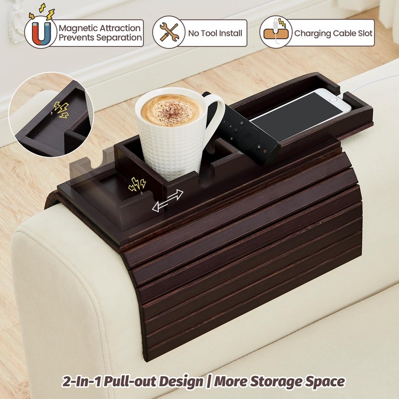 GEHE Detachable Couch Cup Holder, Anti Falling Sofa Arm Tray,