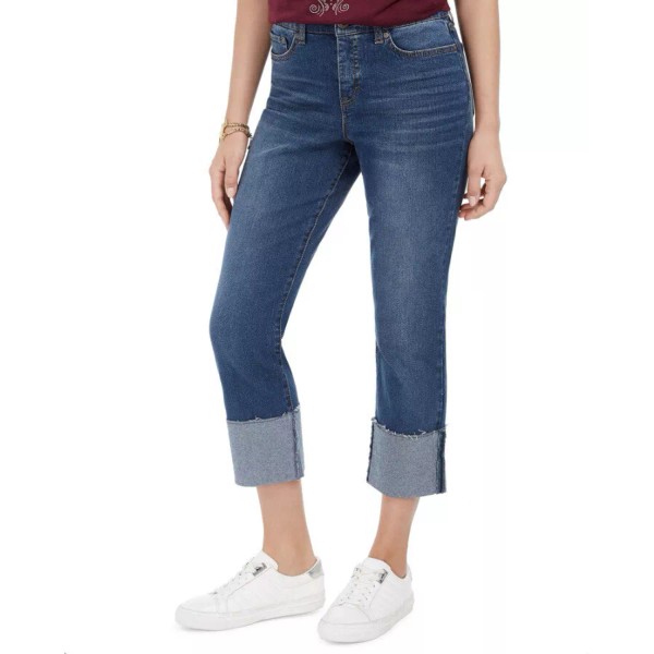 Style & Co Straight Crop Blue Bloom High Rise Jeans