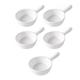 Leoyoubei 5 Packs Sauce Dish with Handle Grip,Side Dishes 1 Oz White Porcelain Dipping Bowls Appetizer Spoons Ketchup BBQ Sauce Sushi Soy Sauce-Stackable Ramekins
