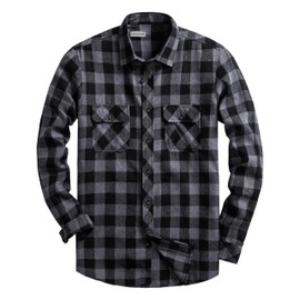 DELCARINO Mens Flannel Plaid Shirts Regual Fit Casual Long Sleeve Button Down Fleece Shirts Grey Small