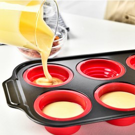 YiYeraio Silicone Muffin Pan, Food Grade Silicone Cupcake Molds For Baking Muffins And Cupcakes, Easy To Clean And Bpa Free, Retractable, One Click Pops Up, Easy To Store (6 Cups Red)