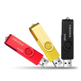 ENUODA 64 GB USB Flash Drive Rotate Metal Multicoloured High Speed USB 2.0 Flash Drive (Red Gold Black) Pack of 3