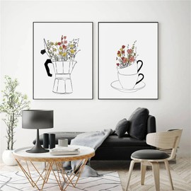 Herfair Set of 2 Poster Set, Modern Kitchen Pictures, Wall Pictures, Coffee Bar Wall Decoration for Kitchen, Canvas Kitchen Pictures, Dining Room Decor Wall Pictures, Without Frame (30 x 40 cm)
