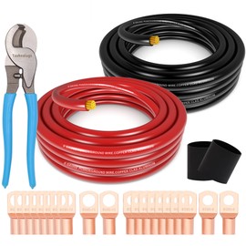 Taukealugs 1/0 Gauge Wire Copper Clad Aluminum CCA 40FT Black/Red with 10FT Cable Cutter,0ga Terminals and Heat Shrink Tube - Automotive Battery Power/Ground Cable,Amp Wiring kit