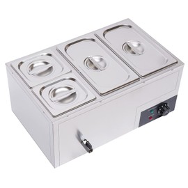 Bain Marie Buffet 4-Pan 850W Electric Steam Table Food Warmer with Lids - Stainless Steel Commercial 21.2Qt(20L) Capacity for Restaurants, Catering, Buffets